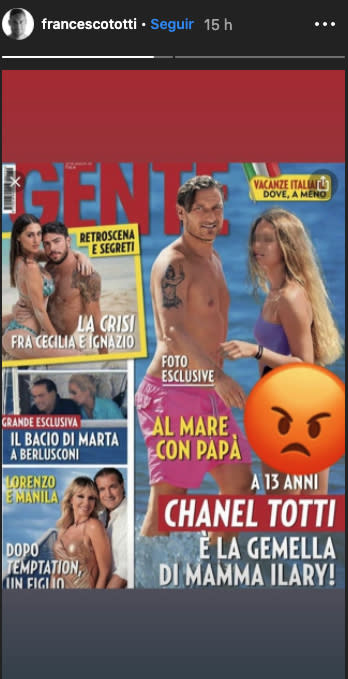 Portada de la revista 'Gente' tal como la ha compartido Francesco Totti en sus historias de Instagram.