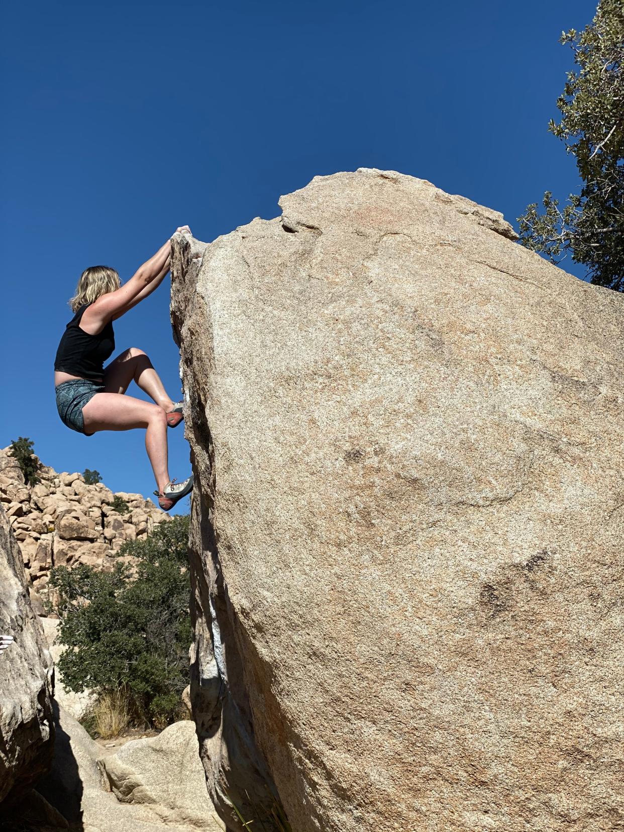 Audra Disparte climbs in Joshua Tree National Park.