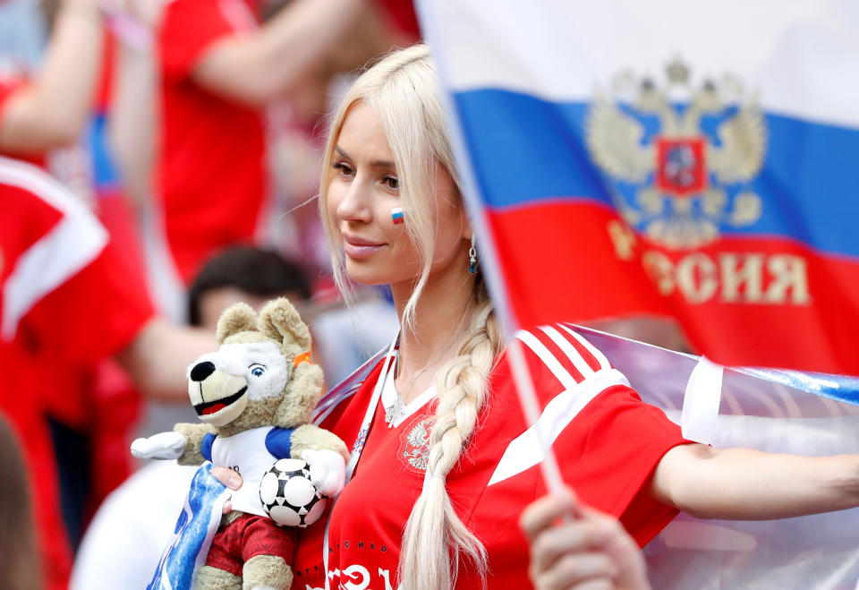 <p>A Russia fan inside the stadium </p>