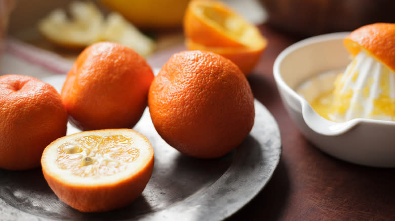 Seville oranges on plate