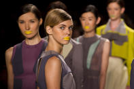 Contestant Elena Slivnyak's designs are modeled at the Project Runway finale fashion show during Fashion Week on Friday, Sept. 7, 2012 in New York. (Photo by Charles Sykes/Invision/AP Images)