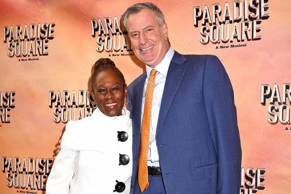 <p>Press/Shutterstock</p> Chirlane McCray and Bill de Blasio at the opening night of <em>Paradise Square</em> in New York City on April 3, 2022