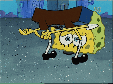 SpongeBob SquarePants bent over and wiggling his pointy fingers
