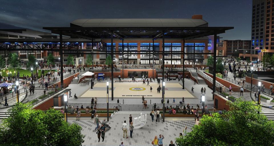 A rendering of what the new plaza of Gainbridge Fieldhouse will look like.