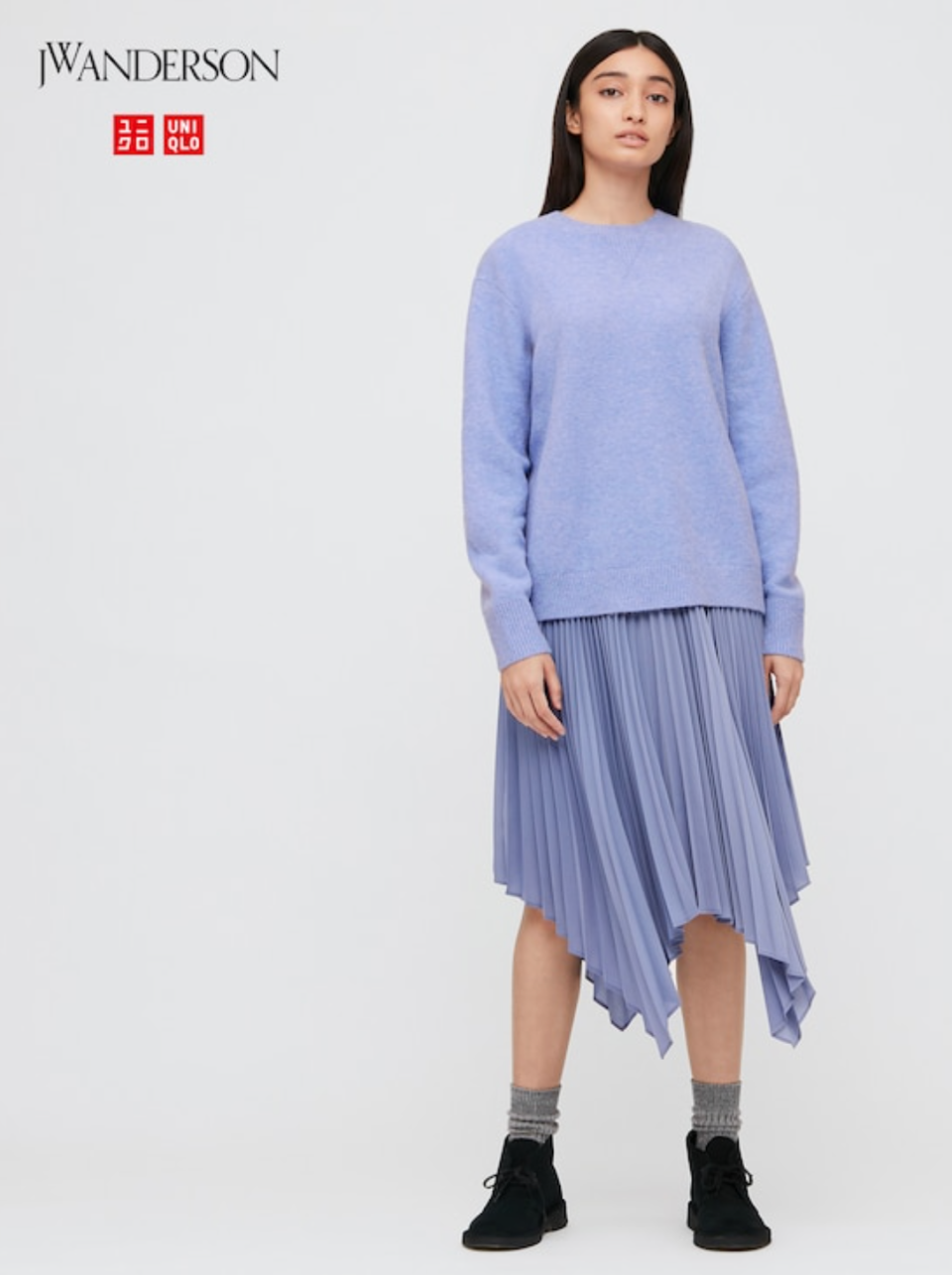 JW Anderson x Uniqlo Printed Hem Skirt in 61 Blue (Photo via Uniqlo)