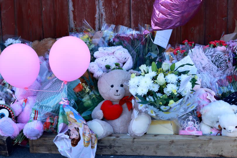 Floral tributes, messages and soft toys are left outside a property on Milton Grove in Shotton Colliery following the death of two-year-old Maya Louise Chappell.