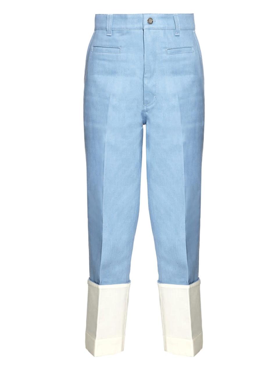 <p>Loewe Fisherman Turn-Up-Hem Jeans, $847, <a href="http://www.matchesfashion.com/us/products/Loewe-Fisherman-turn-up-hem-jeans--1028809" rel="nofollow noopener" target="_blank" data-ylk="slk:matchesfashion.com;elm:context_link;itc:0;sec:content-canvas" class="link ">matchesfashion.com</a><br><br></p>