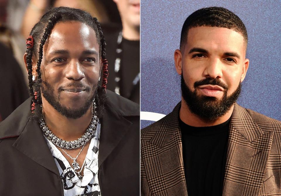 Police are investigating if the incidents are related to the ongoing feud between Kendrick Lamar (left) and Drake (AP)