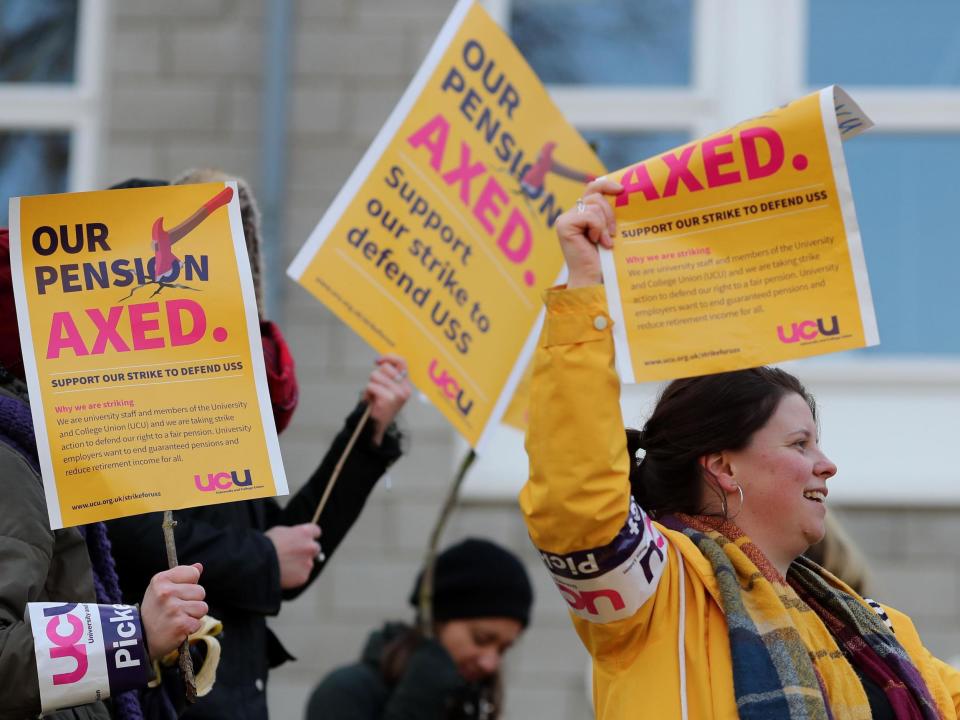 Members of the University and College Union (UCU) on strike outside the University of Kent campus in Canterbury: PA