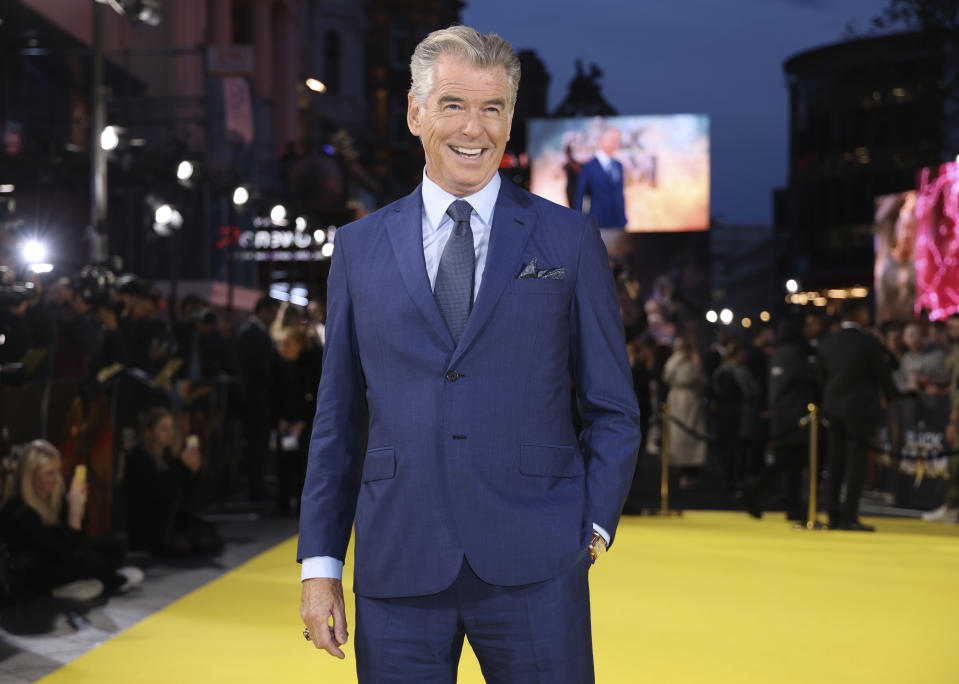 FILE - Pierce Brosnan appears at the premiere of "Black Adam" in London on Oct. 18, 2022. Brosnan's first solo art exhibition, titled, "So Many Dreams," runs through May 21 in Los Angeles. (Photo by Vianney Le Caer/Invision/AP, File)