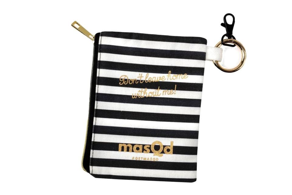 Black and white striped mask pouch