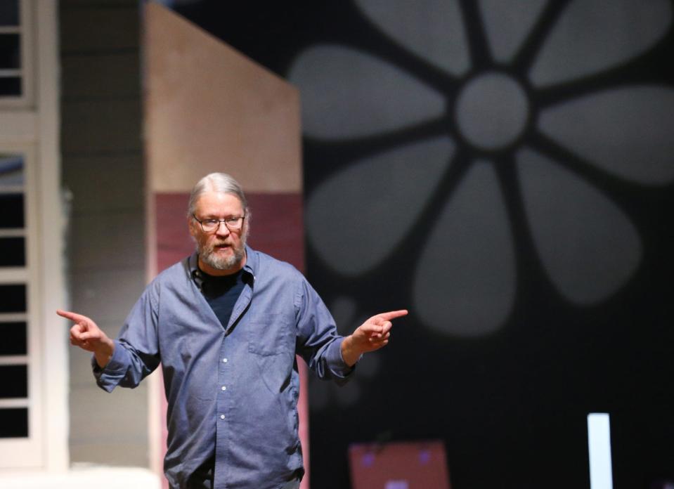 Jeff Leaf, seen in this photo leading his final production, Peter Pan The Musical, at Dover Middle School, was recently honored when the Renaissance Room at Dover Middle School was renamed “Jeffrey Leaf Theater”.