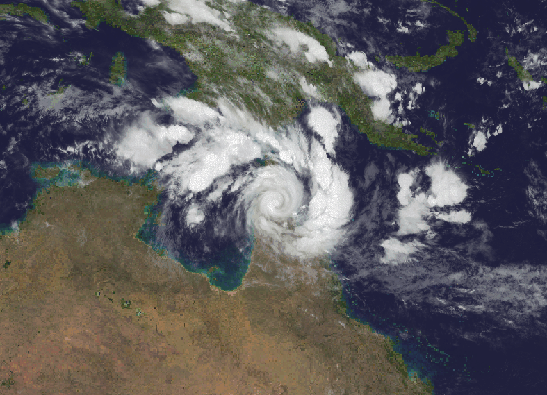 Cyclone Trevor pictured on Wednesday morning after making landfall. Source: Cyclocane