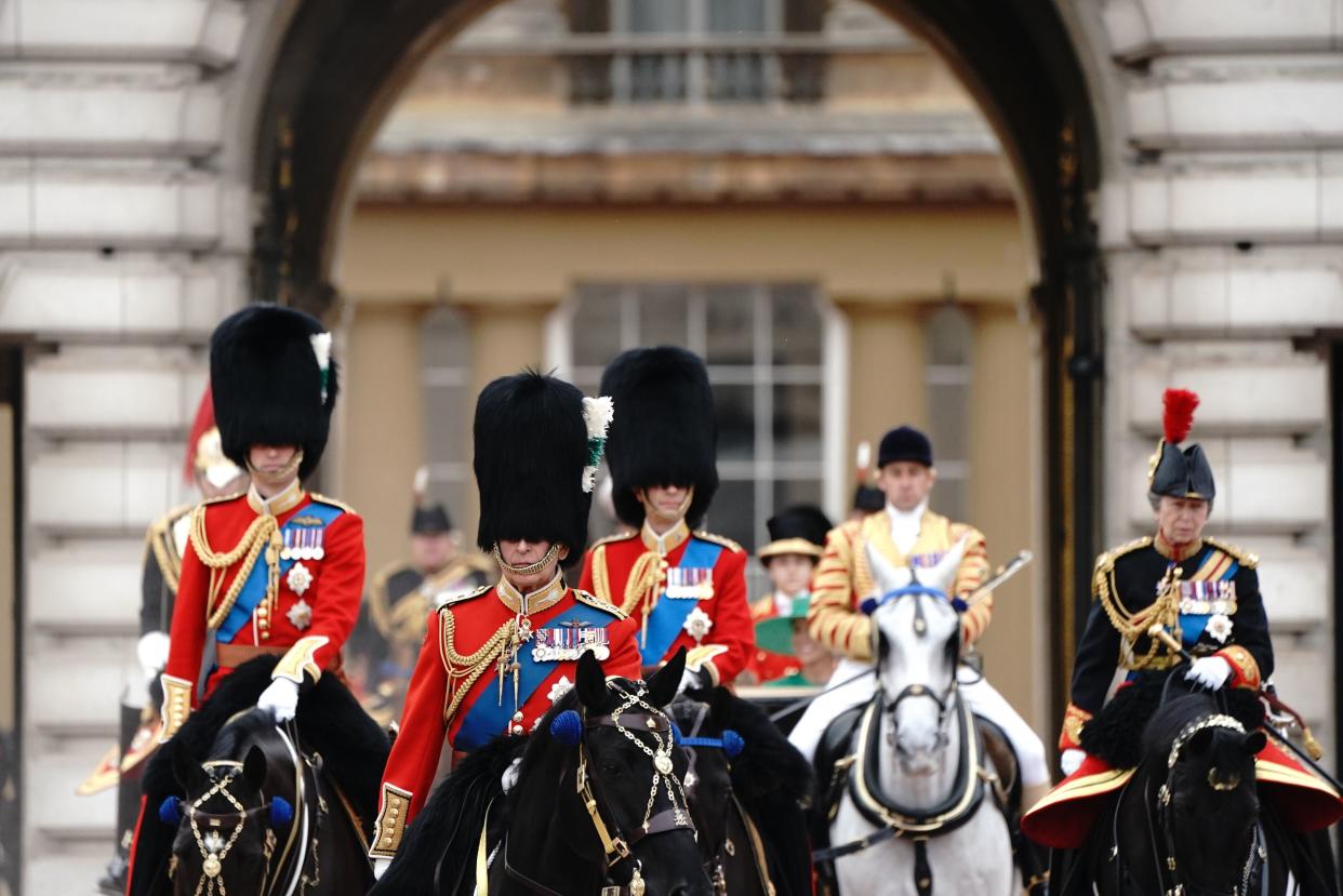 The Prince of Wales, King Charles III, the Duke of Edinburgh and the Princess Royal (right) depart Buckingham Palace for the Trooping the Colour (PA)