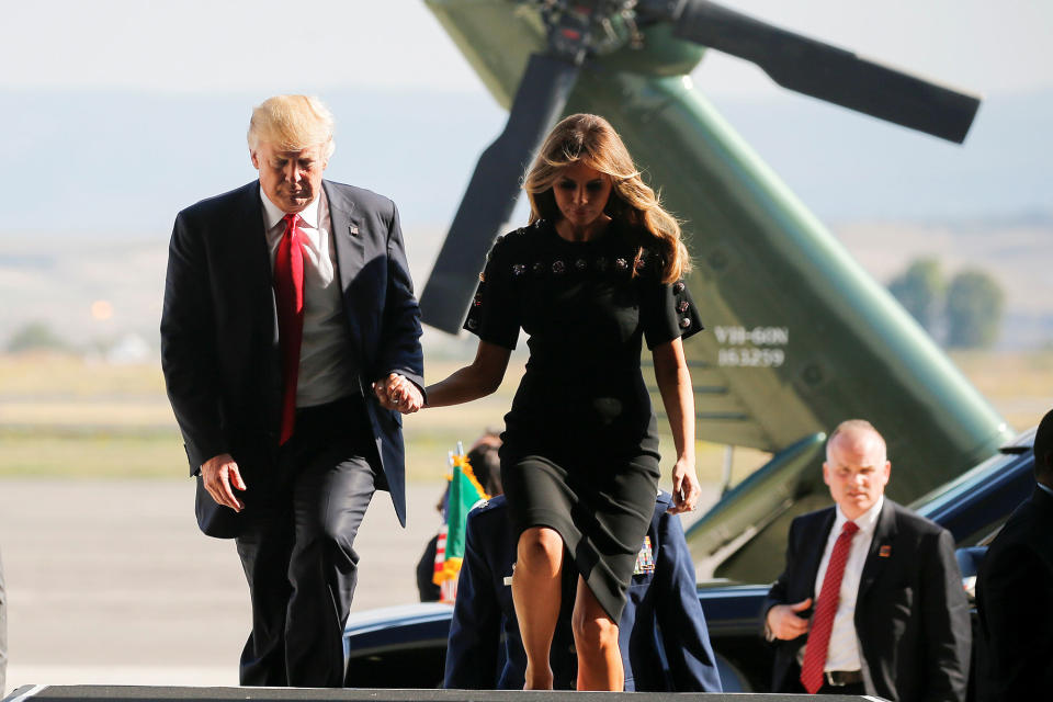 President Trump and first lady Melania Trump arrive at the Naval Air Station Sigonella