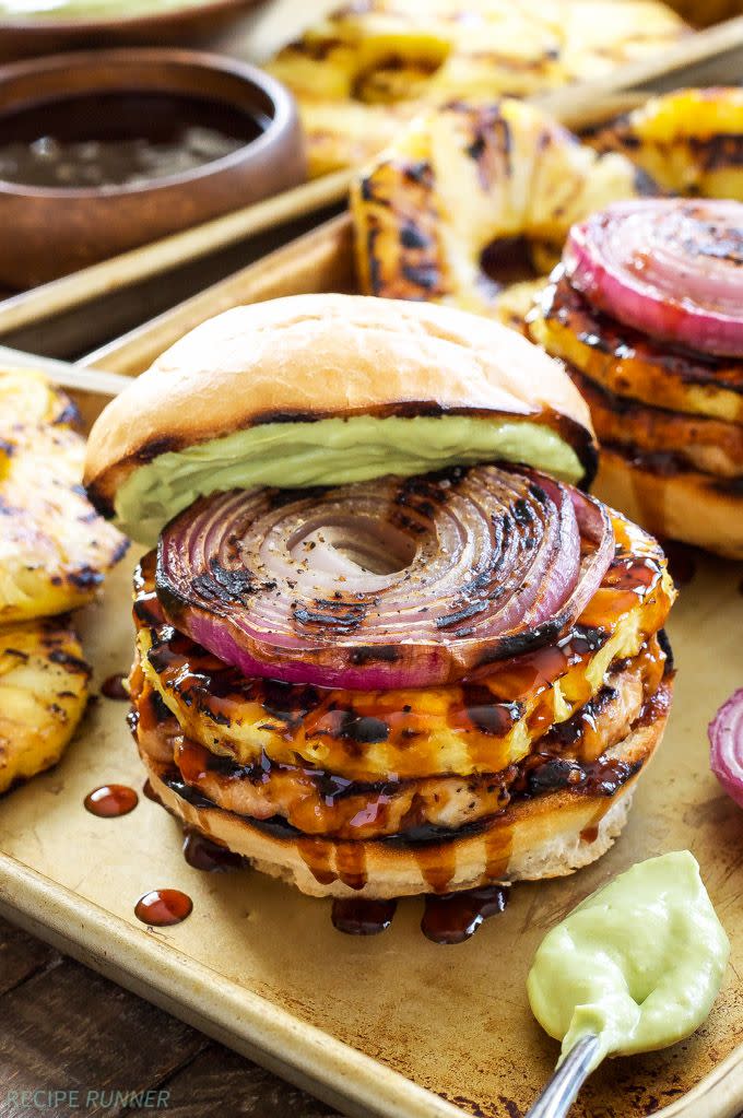 <p>If you're just topping your burgers with cheese and ketchup, you aren't living your fullest life.</p><p>Get the recipe from <a href="http://reciperunner.stfi.re/teriyaki-turkey-burgers-grilled-pineapple-onions/?sf=pgvgago#aa" rel="nofollow noopener" target="_blank" data-ylk="slk:Recipe Runner;elm:context_link;itc:0;sec:content-canvas" class="link ">Recipe Runner</a>.</p>