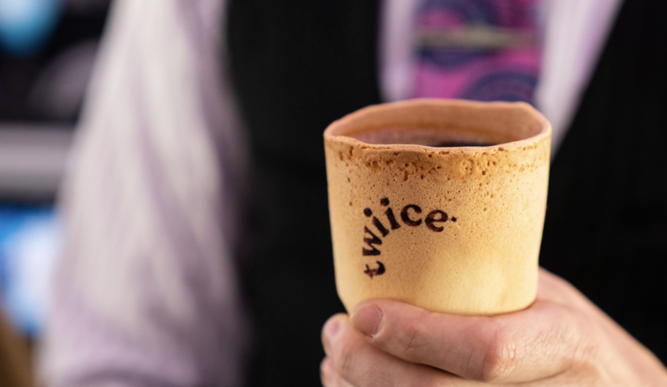 Pictured is the edible biscotti coffee cup. Source: Air New Zealand Twitter