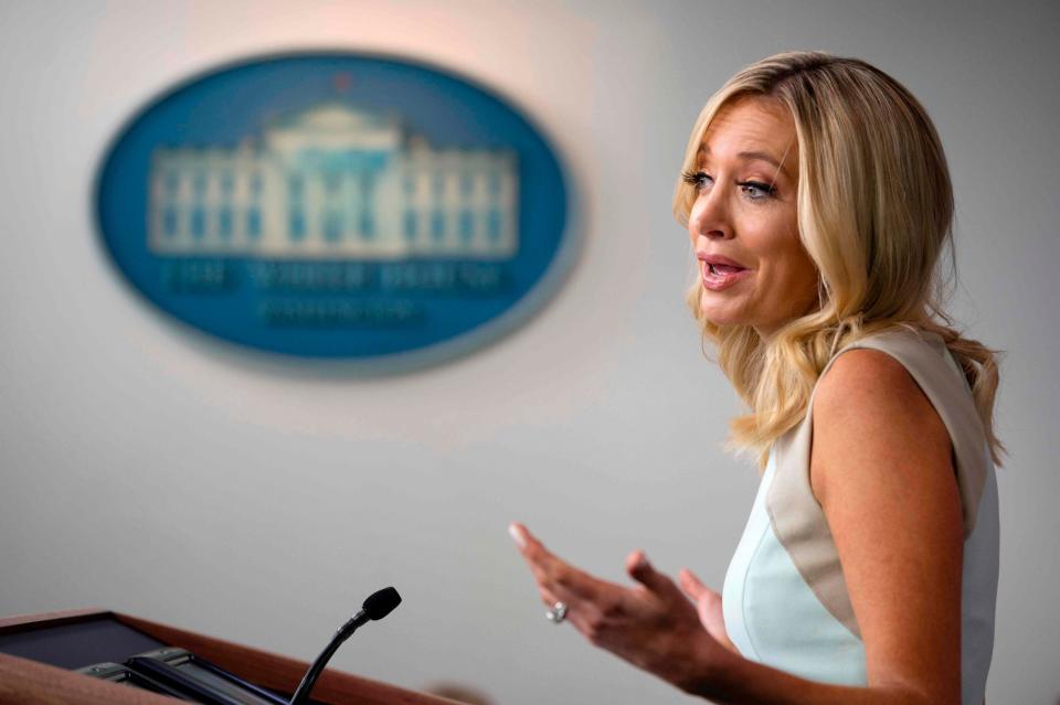 White House Press Secretary Kayleigh McEnany speaks during the press briefing at the White House: AFP via Getty