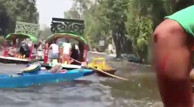 The boats sway, but luckily no one is seen falling into the water. Source: Supplied