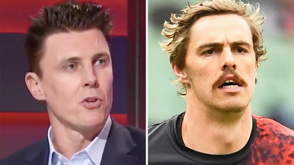 A 50-50 split image shows Essendon Bombers great Matthew Lloyd on the left and Joe Daniher on the right.