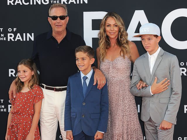 Albert L. Ortega/Getty Kevin and Christine Costner with their kids in 2019.