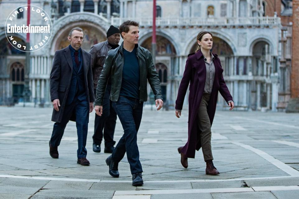 Tom Cruise, Simon Pegg, Ving Rhames and Rebecca Ferguson in Mission: Impossible Dead Reckoning - Part One from Paramount Pictures and Skydance.