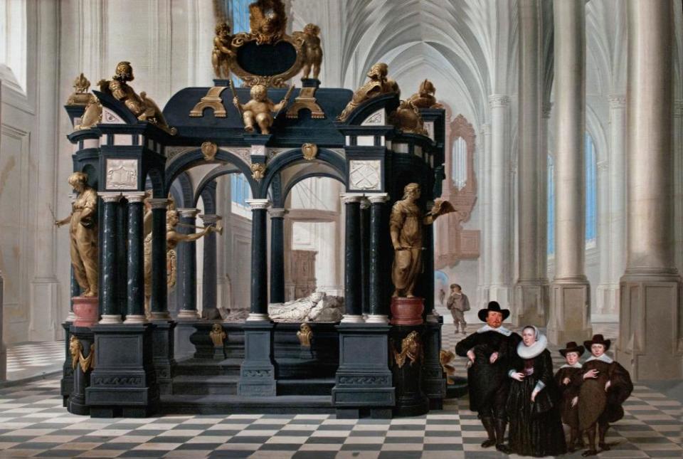 A Family besides the Tomb of Prince William I in the Nieuwe Kerk Delft 1645, by Dirck van Delen 1604-1671, Dutch Netherlands