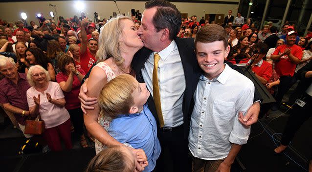 Mark McGowan sealed his victory with a kiss. Picture: AAP