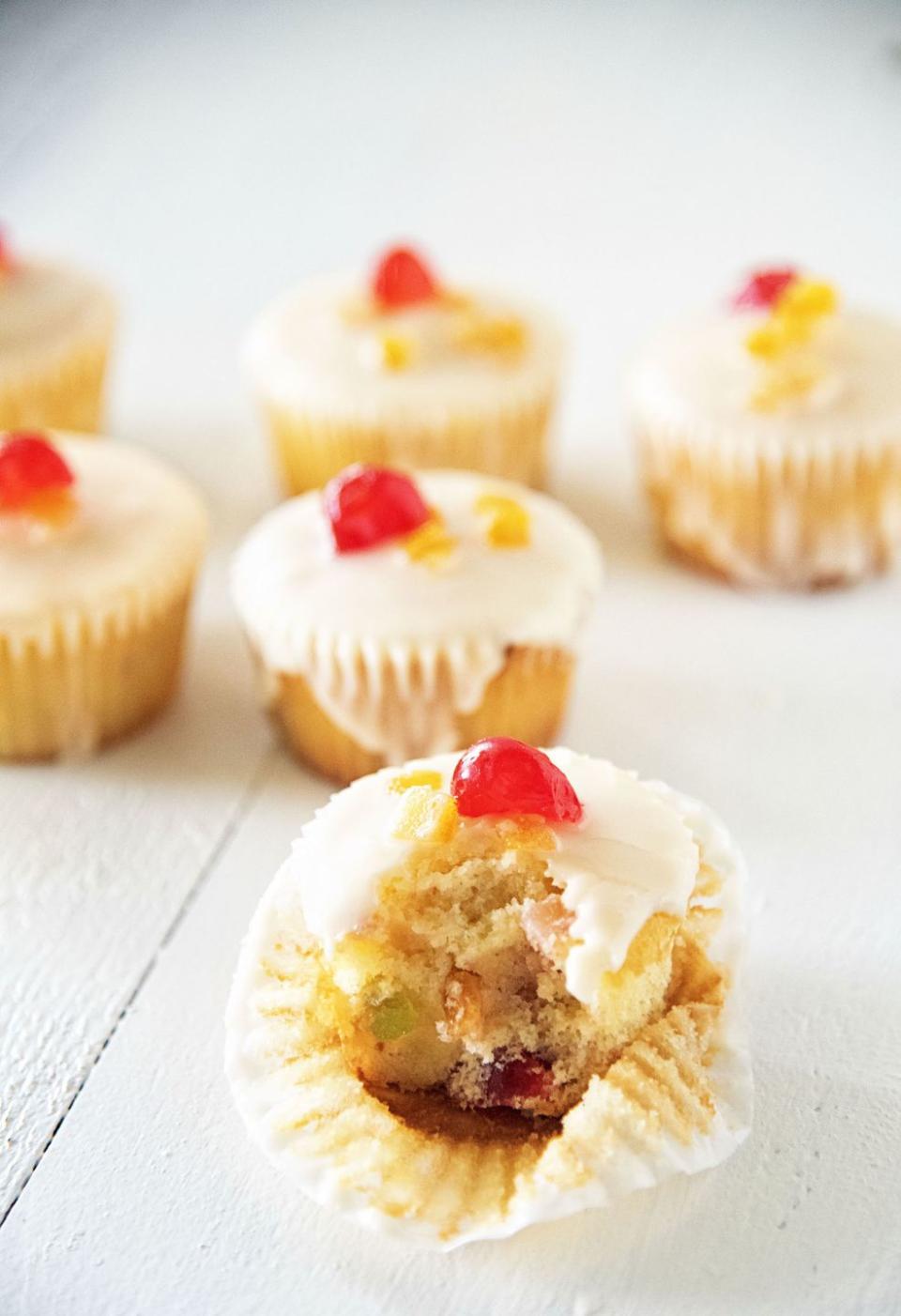 Orange Glazed Bourbon Soaked Fruitcake Cupcakes