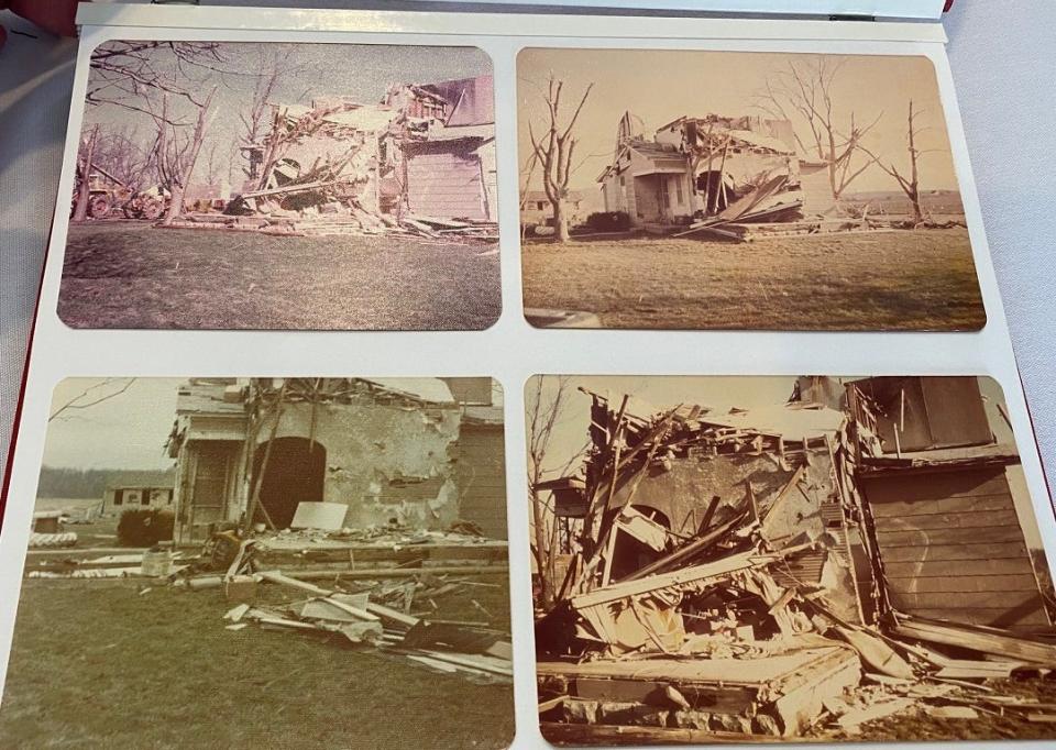 A photo album belonging to the family of Russell and Sue Calhoun shows the devastating damage a tornado did to the Randolph County family's home on April 3, 1974.