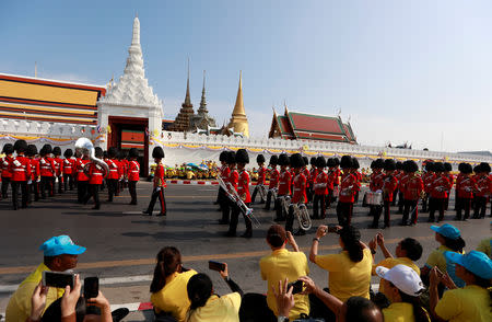 Honour guards are seen ahead of a coronation procession for Thailand's newly crowned King Maha Vajiralongkorn in Bangkok, Thailand May 5, 2019. REUTERS/Soe Zeya Tun