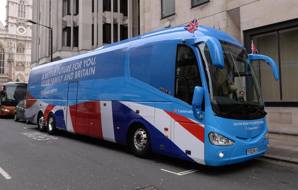 Tory candidates have been accused of breaking strict spending limits with their battle bus scheme (PA)