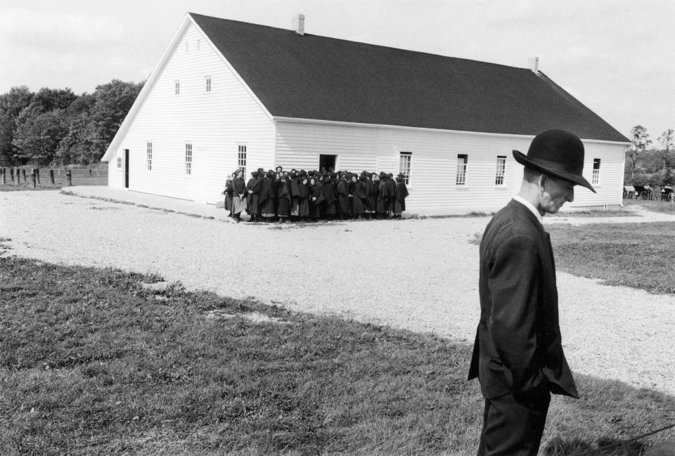 Outside an Amish church in 1980.