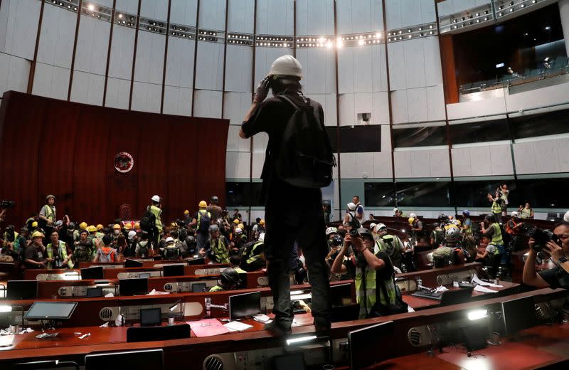 FILE PHOTO: Protesters are seen inside a chamber after they broke into the Legislative Council building during the anniversary of Hong Kong's handover to China in Hong Kong