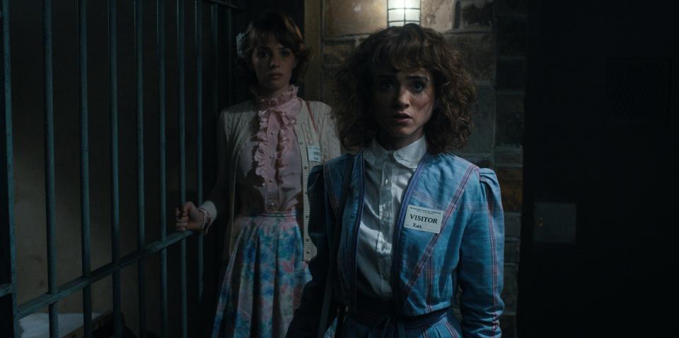 Robin (Maya Hawke, left) and Nancy (Natalia Dyer) go undercover for a side mission in the new season of "Stranger Things."