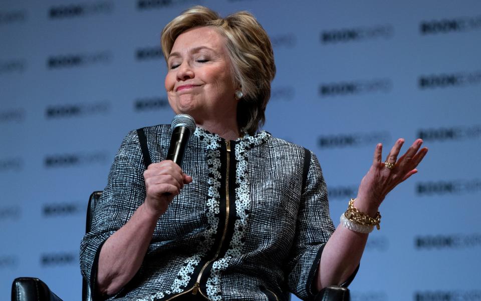 Hillary Clinton speaking at a books event in June