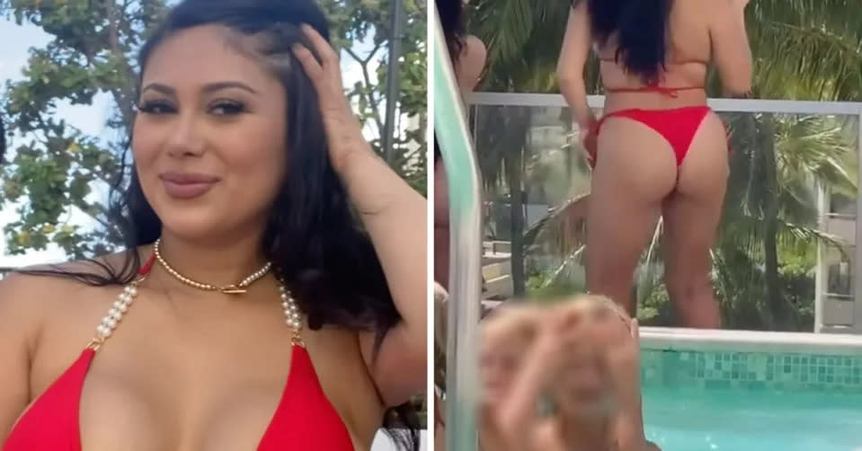 Eine Influencerin wurde für ihren sexy Tanz in einem knappen Bikini kritisiert. Foto: YouTube & Instagram
