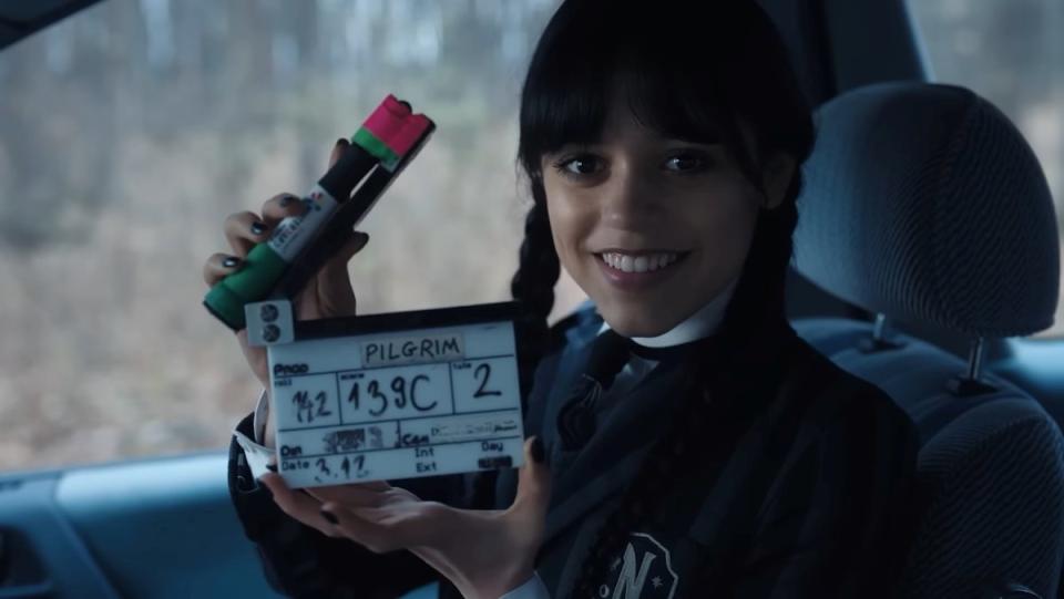 Jenna Ortega Cracks a Smile in WEDNESDAY Bloopers