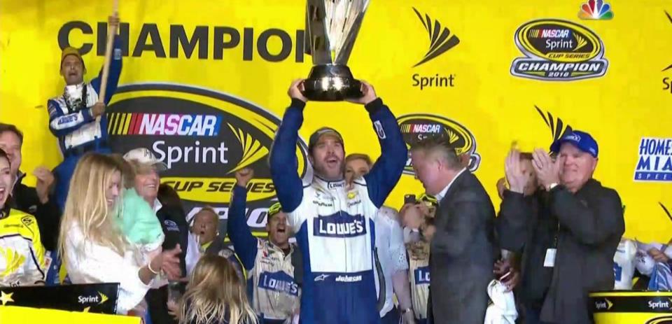 Jimmie Johnson is presented with the Sprint Cup trophy and speaks about how he knew in his heart this seventh championship was possible.