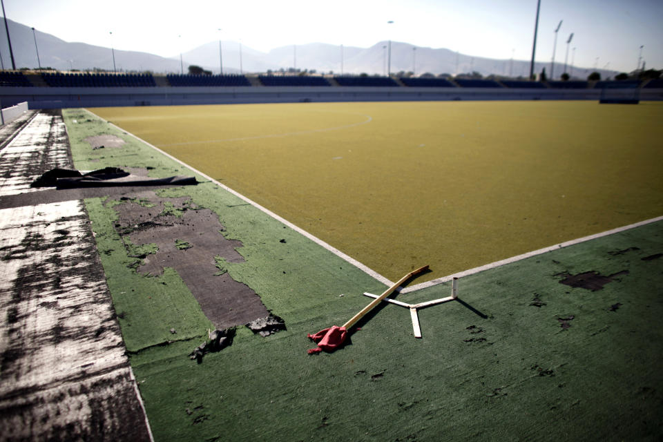 A view of the disused Olympic field hockey stadium in Athens on June 11, 2012.