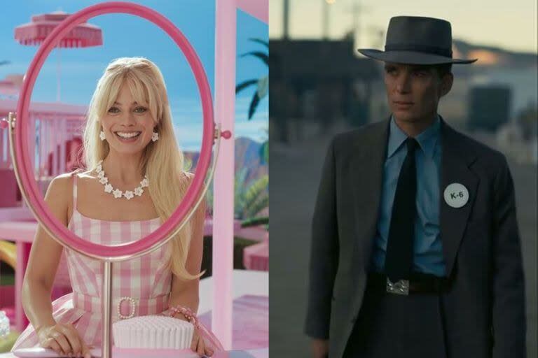 Barbie y Oppenheimer (Fotos: Warner Bros Pictures vía AP y tomada de Twitter @NolanAnalyst)