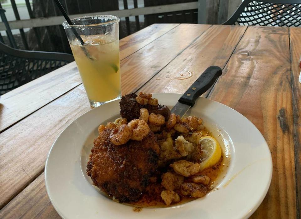 The pirogue plate at Bacchus on the Beach in Pass Christian, Mississippi.