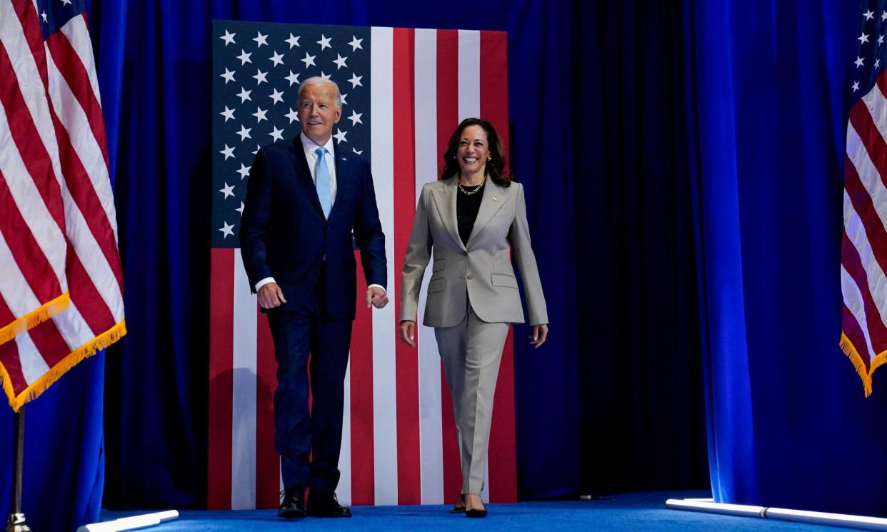 <span>Joe Biden and Kamala Harris walk out together before delivering remarks at an event in Prince George's county, Maryland, last Thursday.</span><span>Photograph: Elizabeth Frantz/Reuters</span>