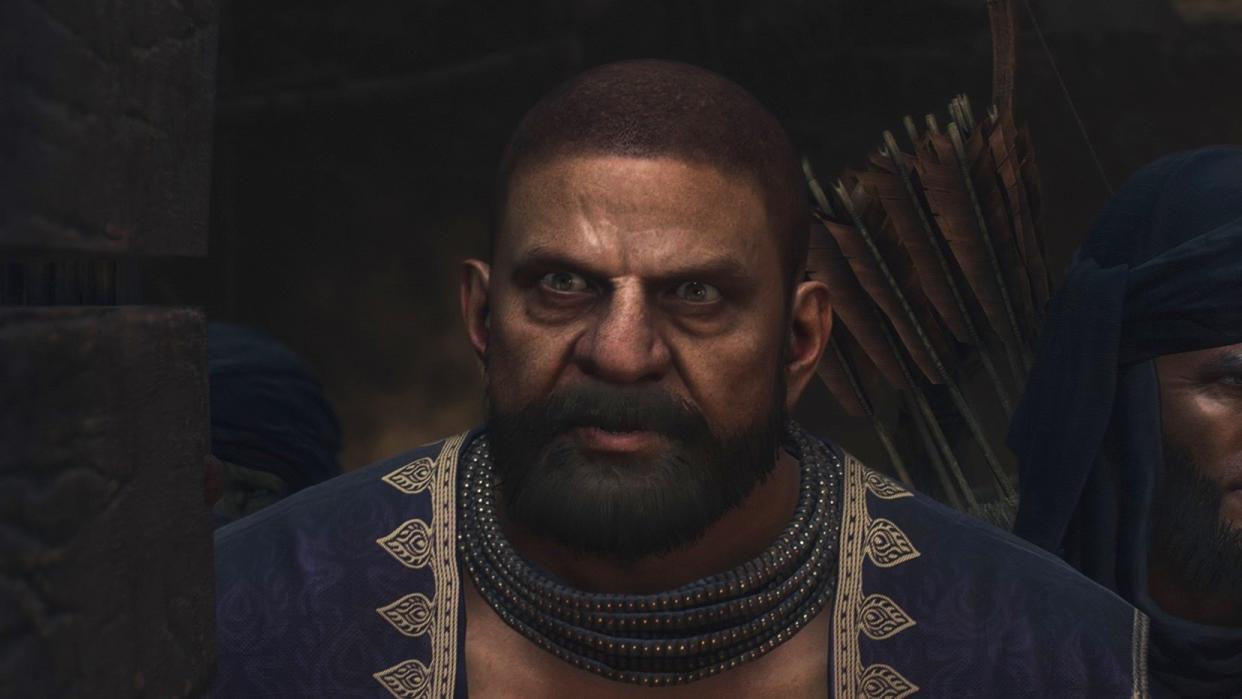  A close up of a man's scared face in Dragon's Dogma 2. 