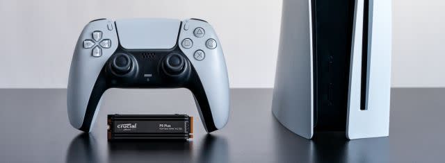 ps5 console with a controller and ssd
