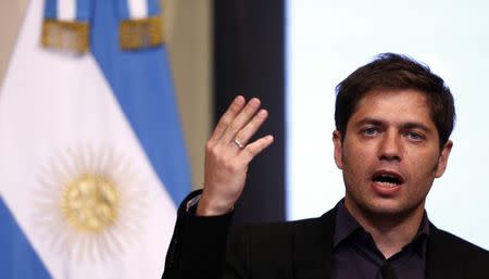 Argentina's Economy Minister Axel Kicillof speaks during a news conference in Buenos Aires August 29, 2014. REUTERS/Marcos Brindicci