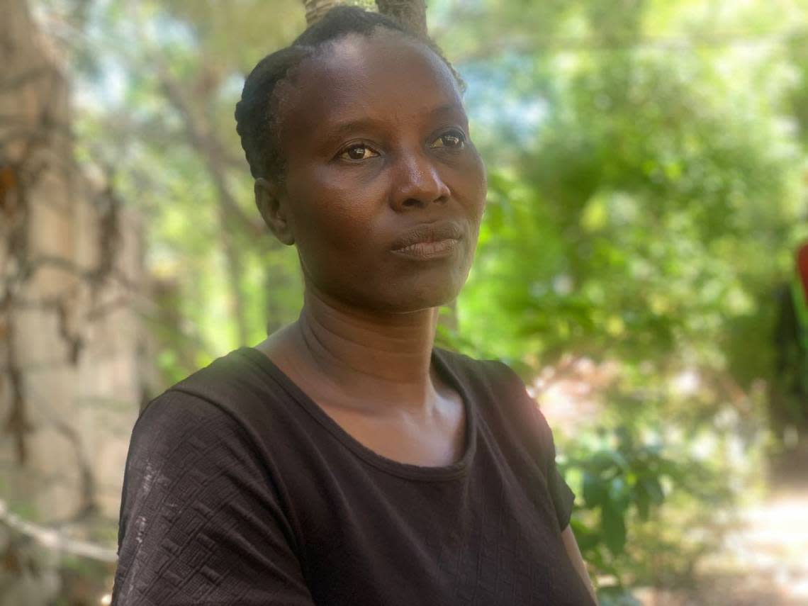 Madeleine Célicourt, 45, and her three children were displaced out of Cité Soleil in July because of gang violence. She relies on the United Nations World Food Program, a humanitarian organization that supports Haitian communities, for food every day.