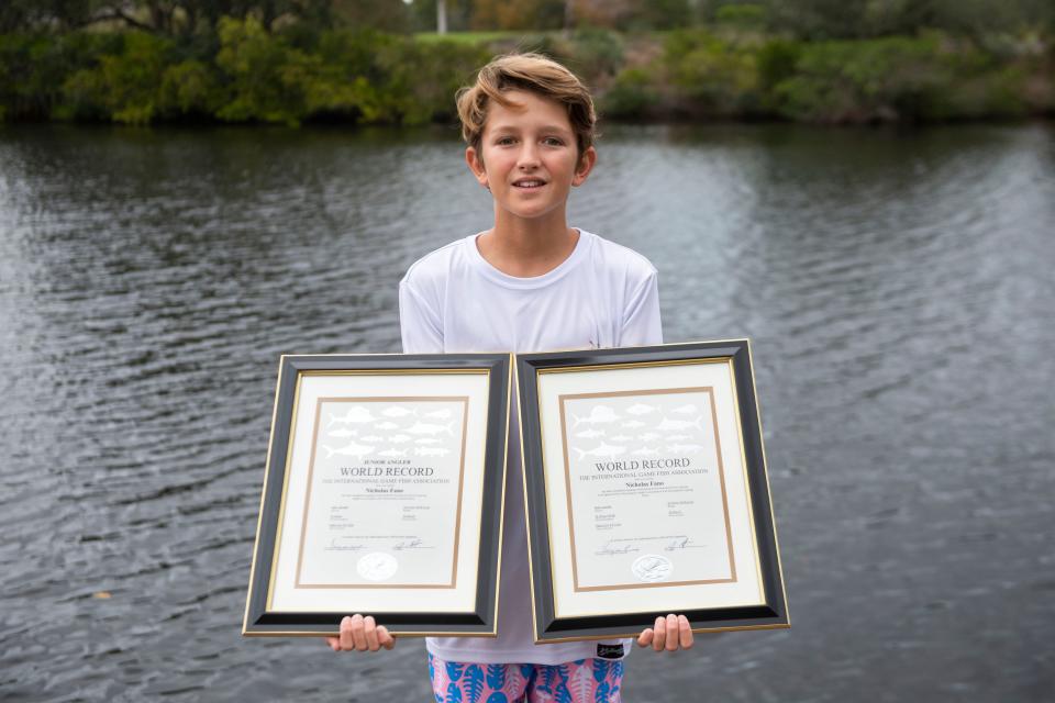 On Oct. 30, 2021, Nicholas Fano, 12, caught a 58 pound, 8 ounce jack crevalle in Bessey Creek in Palm City, earning him two fishing world records recognized by the International Game Fish Association. 