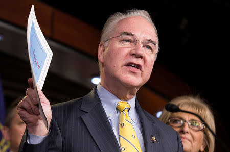 Chairman of the House Budget Committee Tom Price (R-GA) announces the House Budget during a press conference on Capitol Hill in Washington, DC, U.S. March 17, 2015. REUTERS/Joshua Roberts/File Photo