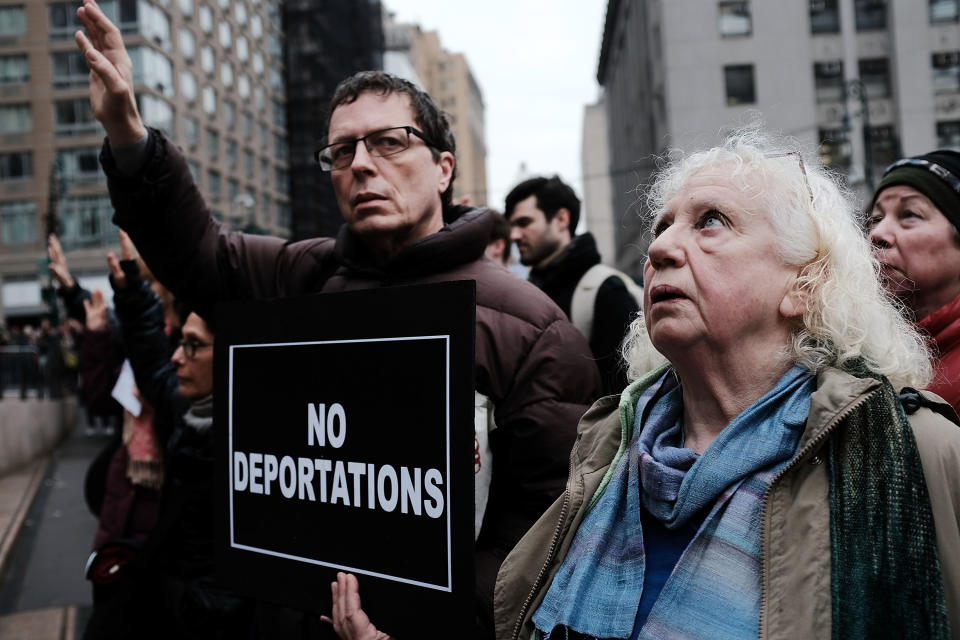 <p>Hundreds of immigration activists, clergy members and others participate in a protest against President Trump’s immigration policies in front of the Federal Building on Jan. 11, 2018, in New York City. (Photo: Spencer Platt/Getty Images) </p>